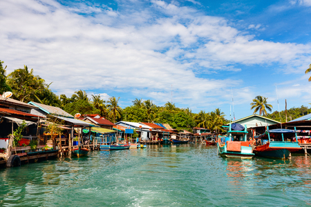 Traditional floating village on Koh Rong island in Cambodiaの写真素材
