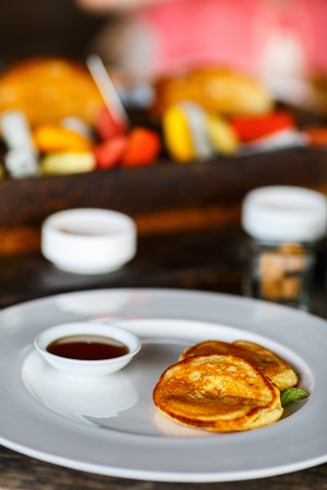 Delicious pancakes served for breakfastの写真素材