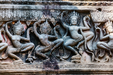 Bas reliefs in Preah Khan in Angkor Archaeological area in Cambodia