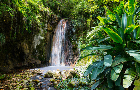 Beautiful landscape of Diamond waterfall on Saint Lucia island in Caribbeanの写真素材