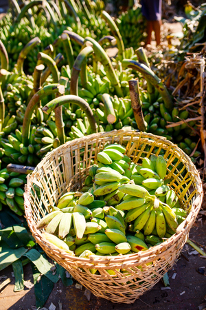 Bananas at street market in Yangon Myanmarの写真素材
