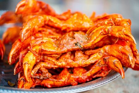 Fresh grilled crabs at outdoor marketの写真素材