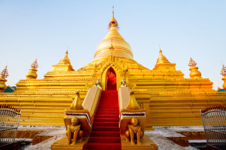 Impressive gold Kuthodaw Pagoda in Mandalay Myanmar
