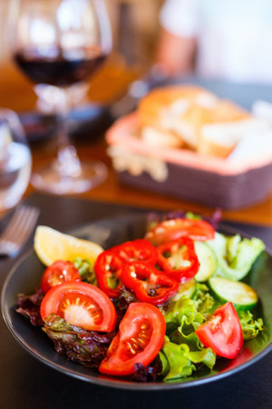 Delicious fresh vegetable  salad served for lunchの写真素材