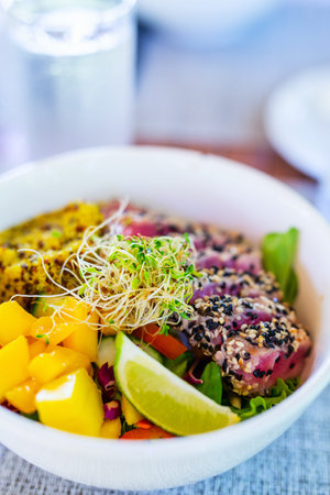 Delicious raw tuna salad served for lunch