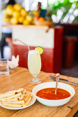 Close up of Maldivian fish curry and pita breadの写真素材