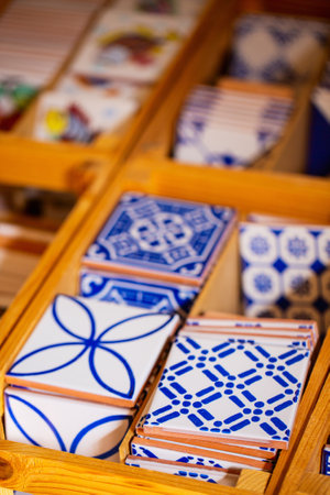Detail of the hand painted ceramic tiles in Italyの写真素材