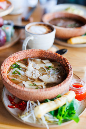 Pho Ga Vietnamese fresh rice noodle soup with chicken