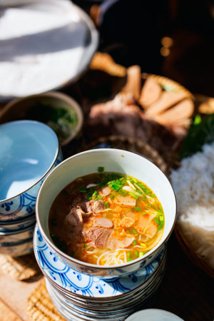 Pho Bo Vietnamese fresh rice noodle soup with beef
