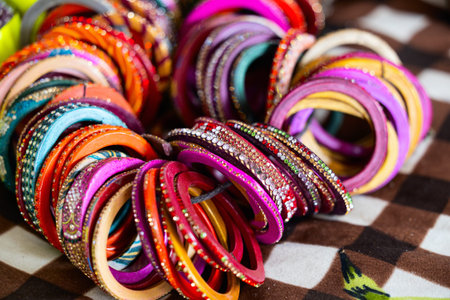Colourful handmade Indian bangles or wrist bracelets