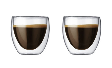 Double bottom cups and coffee isolated on white backgroundの写真素材