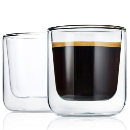 Double wall cups with coffee isolated on a white backgroundの写真素材