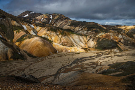 Icelandic volcanic mountain colorful landscapeの写真素材