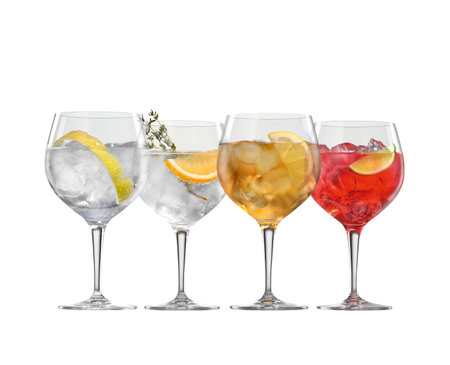 Cocktail glasses with soda isolated on a white backgroundの写真素材