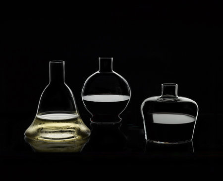 Glass decanters isolated on a black backgroundの写真素材