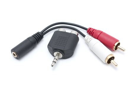 Adapters RCA-miniJack and miniJack-RCA close upの写真素材