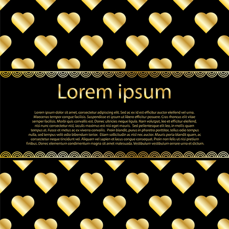 Happy Valentine's day card. Gold hearts vector background with stripe from textのイラスト素材
