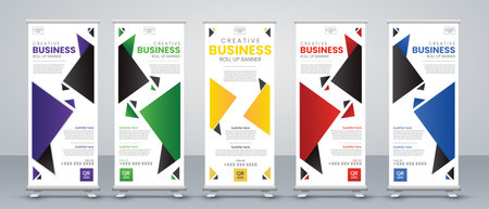 Set of modern roll up banner stand design template. Advertising vector illustration.のイラスト素材