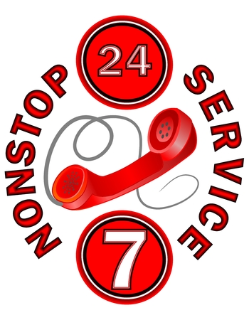 Nonstop service call centrum label in red designのイラスト素材