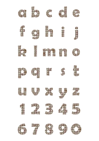 The decorative lowercase alphabet and numbers in mosaic designのイラスト素材
