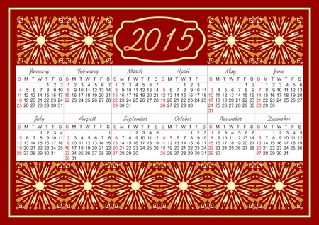 Luxury calendar 2015 with fine vintage golden patterns on red areaのイラスト素材