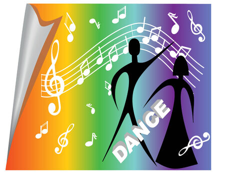 Poster with musical motifs and dancers on rainbow backgroundのイラスト素材