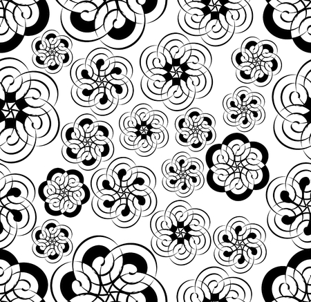 Seamless background with flowers in black und white designのイラスト素材