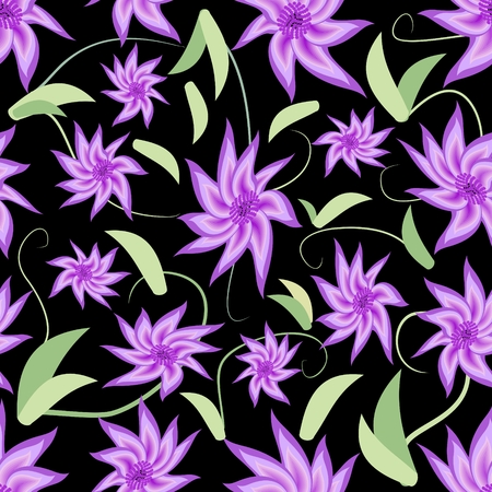 Seamless background with fine purple flowers and green leafsのイラスト素材