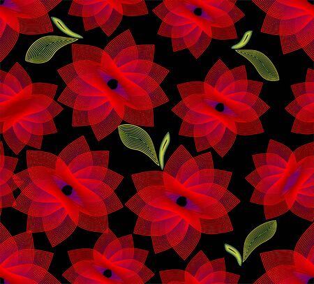 Seamless background with fine outline flowersのイラスト素材