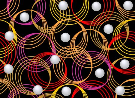Black seamless background with colorful circles and pearlsのイラスト素材