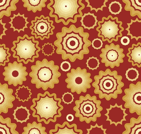 Seamless background with gold flowers on red areaのイラスト素材
