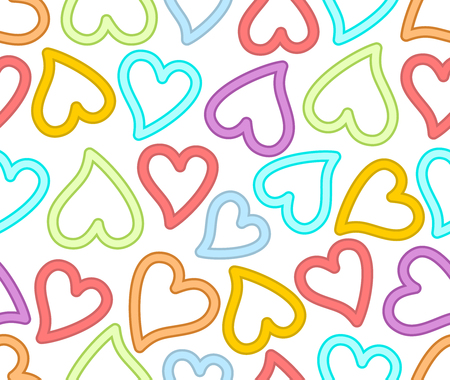 Seamless abstract background with rainbow hearts in outline designのイラスト素材