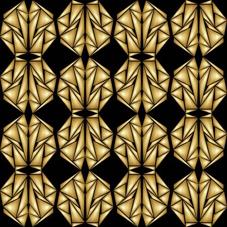 Seamless abstract black background with patterns composed of golden shardsの写真素材