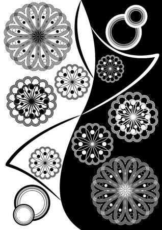 Fine black white inverse composition with geometric stars and patternsのイラスト素材