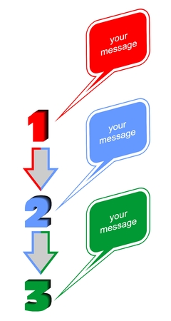 Presentation of the working process in three steps with bubbles for text placementのイラスト素材