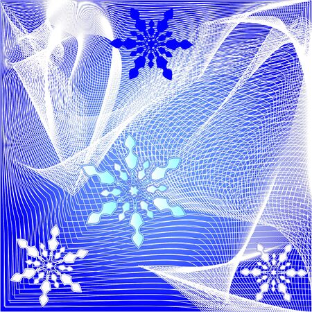 Abstract winter background with fine white mesh and snowflakes on the dark blue areaのイラスト素材