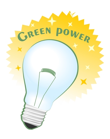 Green power circle label with shining bulbのイラスト素材