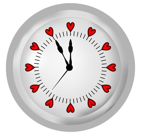 White clock with red hearts on the clock faceのイラスト素材
