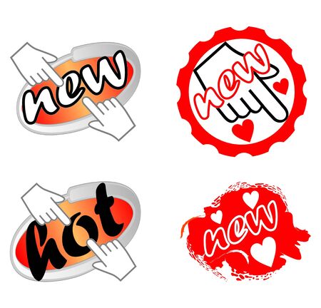A set of labels for new products with hand and heartsのイラスト素材