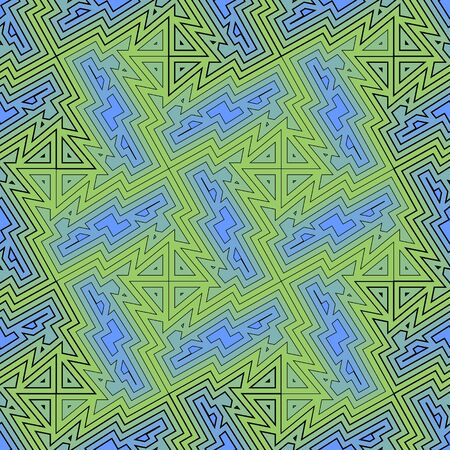 Seamless patterns in green and blue with black outline designのイラスト素材