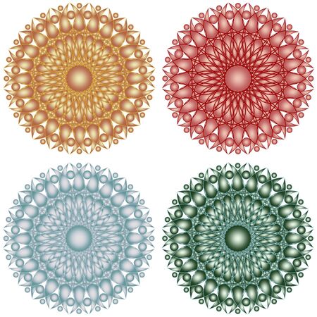 Metallic lace patterned circle geometric stars in four color variantsの写真素材