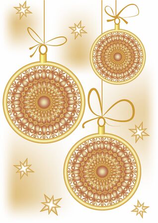 Christmas background with gold patterned fine christmas balls and starsの写真素材