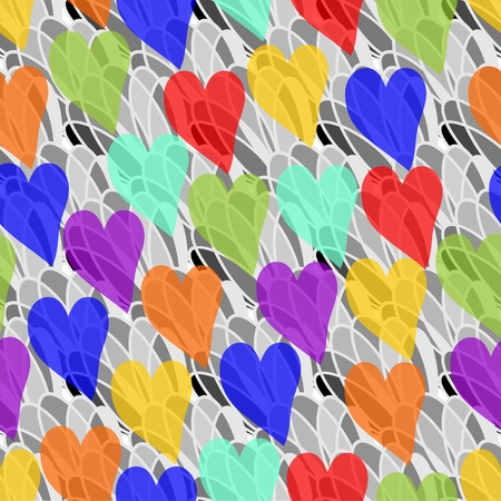Seamless rainbow transparency hearts on the gray backgroundのイラスト素材