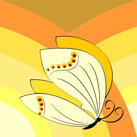 Spring motif butterfly illustration in optimistic colors on yellow backgroundのイラスト素材