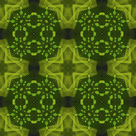 Decorative filigree green patterns in art deco style on black backgroundの写真素材