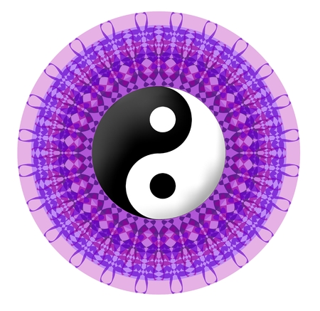 Circle purple vector mandala with jin jang symbolのイラスト素材