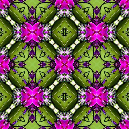 Vintage background tile with rhomboid patterns in contrasting purple and greenの写真素材