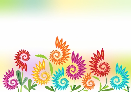 Spring cheerful background with futuristic flowers and place for own textのイラスト素材