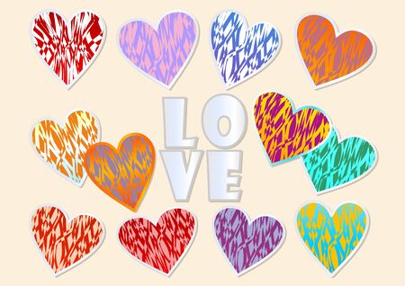 A set of multicolored grunge hearts with metallic frame for Valentine day designのイラスト素材