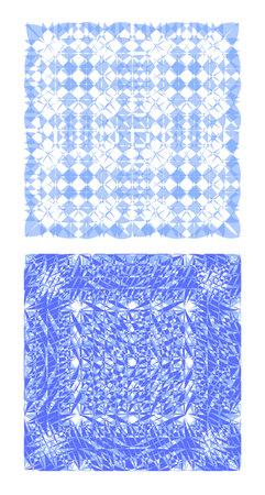 Geometric symmetric tiles with filigree patterns in light blue design